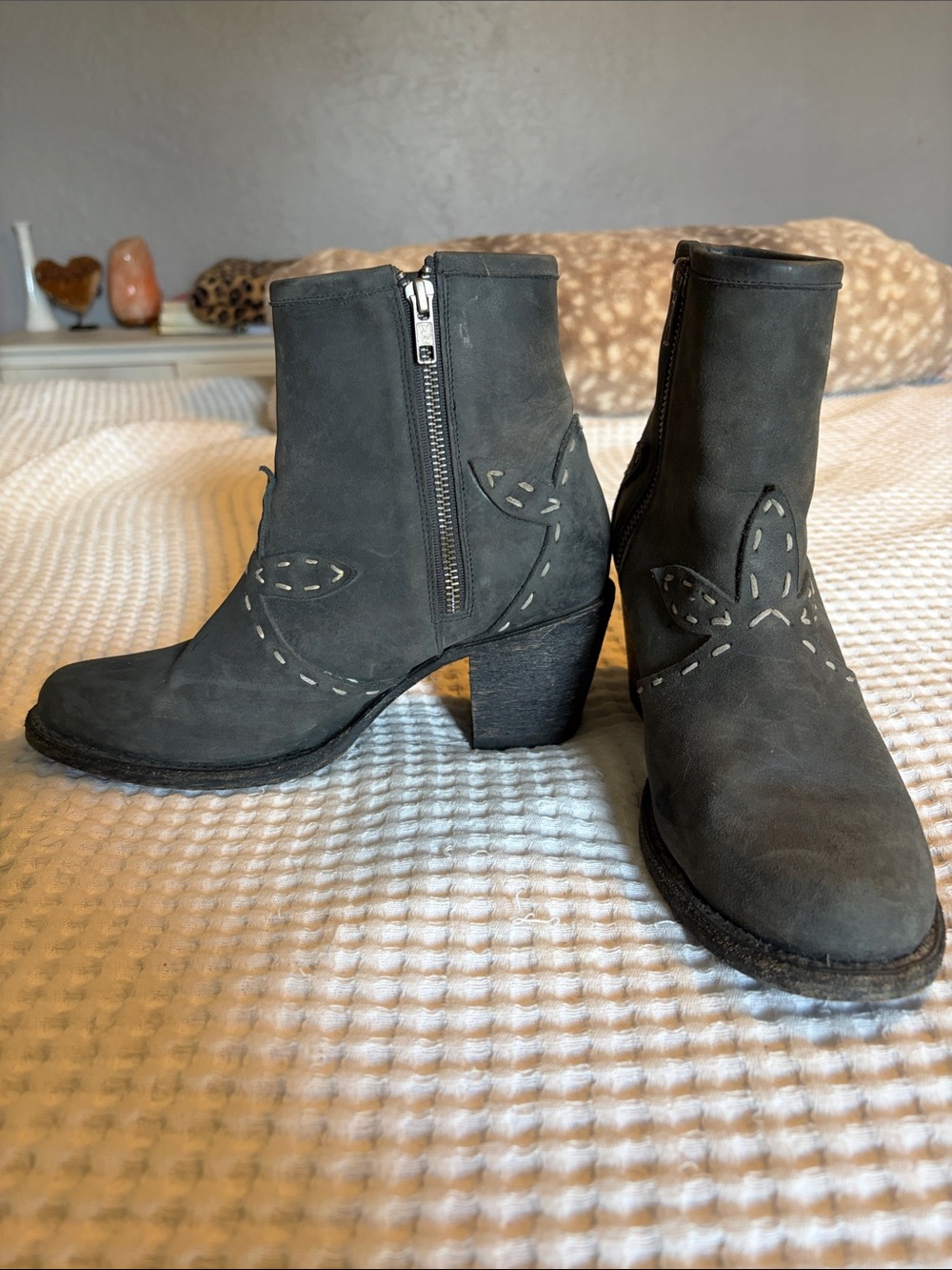 Suede Black Ankle Booties with Side Zip